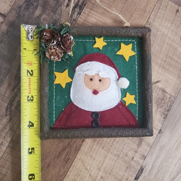 Lot of 3 Holiday homemade felt ornaments plaid mittens Santa framed gingerbread - Picture 10 of 16